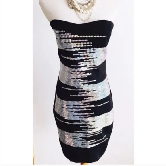 Nikibiki Bandage Bodycon Dress Sequins Black - Picture 1 of 6